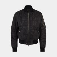 Blouson bomber nylon siglé all-over Noir Amiri