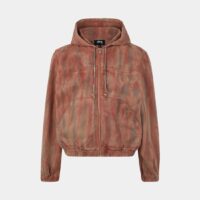 Blouson court droit coton denim tie and dye à capuche Marron Stussy