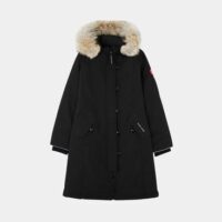 Blouson long zippé à capuche en fourrure de coyote Noir Canada Goose