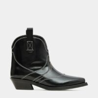 Bottines Santiag cuir lisse Noir Ganni