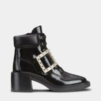 Bottines Viv' Rangers Lace boucle strass Noir Roger Vivier