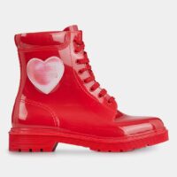 Bottines de pluie siglées Rouge Love Moschino