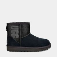 Bottines en suède et laine à paillettes Classic Mini Noir Ugg