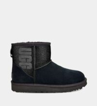 Bottines en suède et laine à paillettes Classic Mini Noir Ugg