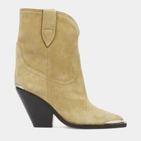 Bottines western hautes Layane à talons barrette cuir velours Beige Isabel Marant