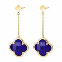 Boucles d'Oreilles Pendantes Or Jaune Trèfle Lapis Lazuli Jaune Morganne Bello