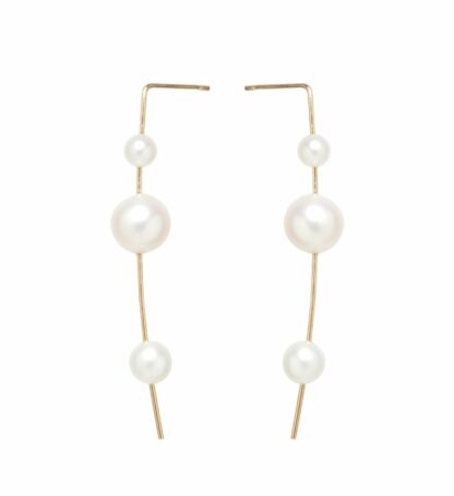 Boucles d’oreilles pendantes perles White Pearls en or 14 carats Jaune Zoe Chicco