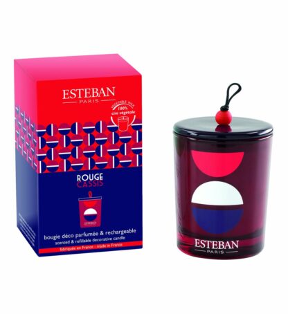 Bougie parfumée pot en verre décoré rechargeable Rouge Cassis 35 h Rouge Esteban Paris Parfums