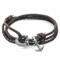 Bracelet Ancre Argenté Et Cuir Tressé CLYDE Marron Anchor & Crew