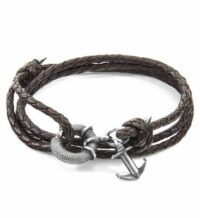 Bracelet Ancre Argenté Et Cuir Tressé CLYDE Marron Anchor & Crew