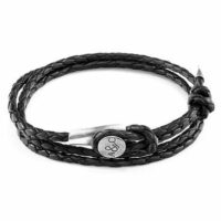 Bracelet Argent Et Cuir Tressé DUNDEE Noir Anchor & Crew