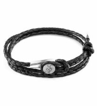 Bracelet Argent Et Cuir Tressé DUNDEE Noir Anchor & Crew