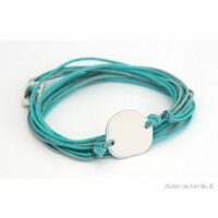 Bracelet jeton irrégulier sur cordons et fermoir®  Turquoise gris Bleu Atelier de Famille