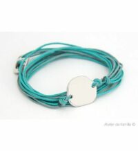 Bracelet jeton irrégulier sur cordons et fermoir®  Turquoise gris Bleu Atelier de Famille
