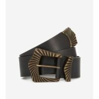 Ceinture en cuir large boucle dorée Noir The Kooples