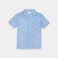 Chemisette droite en coton imprimé palmiers Bleu Maison Labiche