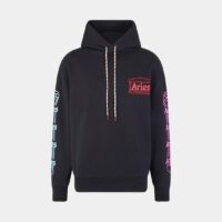 Hoodie Column droit coton molletonné Noir Aries