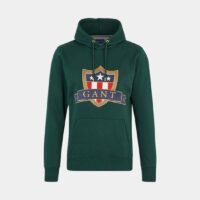 Hoodie droit molletonné broderie blason et signature Vert Gant