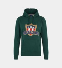 Hoodie droit molletonné broderie blason et signature Vert Gant