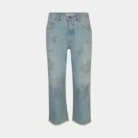 Jean crop droit coton usé taché Bleu Erl