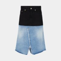 Jupe genoux bicolore coton denim Bleu MM6 Maison Margiela