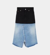 Jupe genoux bicolore coton denim Bleu MM6 Maison Margiela