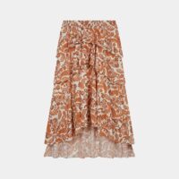 Jupe midi Justy en coton imprimé Orange Maje