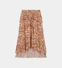 Jupe midi Justy en coton imprimé Orange Maje