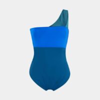 Maillot de bain 1 pièce asymétrique June one shoulder tricolore lamé Bleu Do Paris