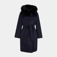 Manteau Mango droit mi-long laine vierge et renard Bleu Studio Max Mara