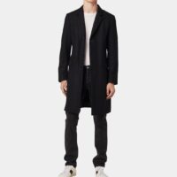 Manteau mi long droit drap de laine Noir Sandro