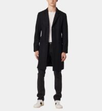 Manteau mi long droit drap de laine Noir Sandro