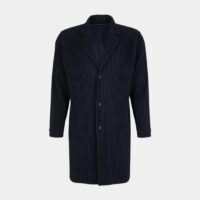 Manteau mi long droit plissé Bleu Homme Plissé