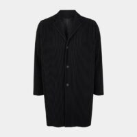 Manteau mi long droit plissé Noir Homme Plissé