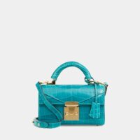 Mini sac cabas 2.0 alligator et plaqué or 24K Bleu Stalvey