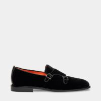 Mocassins à boucle en velours noir Noir Santoni