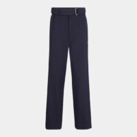 Pantalon classique droit fluide taille haute ceinturée Bleu Dries Van Noten