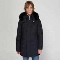 Parka Striling mi longue capuche fourrure véritable Bleu Moose Knuckles