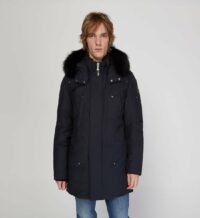Parka Striling mi longue capuche fourrure véritable Bleu Moose Knuckles