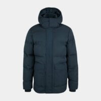 Parka courte nylon matelassé capuche Bleu Knowledge Cotton Apparel