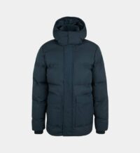 Parka courte nylon matelassé capuche Bleu Knowledge Cotton Apparel