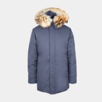 Parka droite Annecy capuche fourrure véritable Bleu Pyrenex