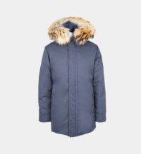 Parka droite Annecy capuche fourrure véritable Bleu Pyrenex