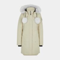 Parka droite mi-longue Stirling capuche fourrure véritable Beige Moose Knuckles