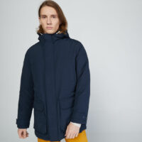 Parka droite mi longue capuche Bleu Knowledge Cotton Apparel