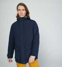 Parka droite mi longue capuche Bleu Knowledge Cotton Apparel