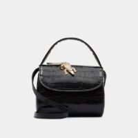 Petit sac besace style boîte Baby Abag cuir effet croco Noir Amélie Pichard