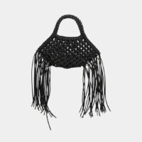 Petit sac cabas filet et franges cuir Noir Yuzefi