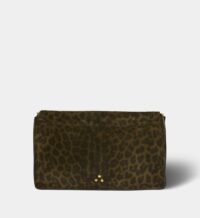 Pochette Clic Clac L cuir velours léopard Vert Jérôme Dreyfuss