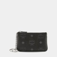 Pochette avec porte-clés en Visetos Noir MCM